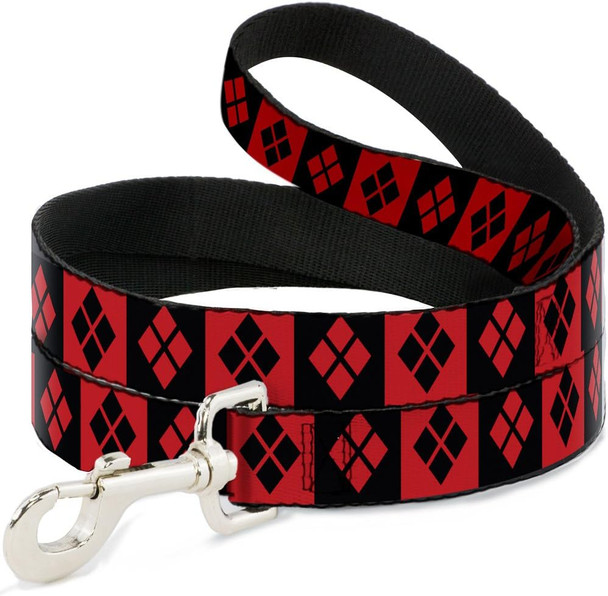 Buckle-Down Pet Leash - Harley Quinn Diamond Blocks Red/Black Black/Red - 4 Feet Long - 1 Wide