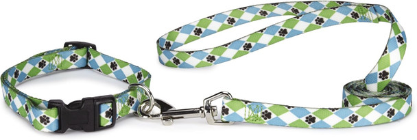 Nylon Pooch Patterns Dog Collar, Fits Necks 18 To 26', Blue Argyle