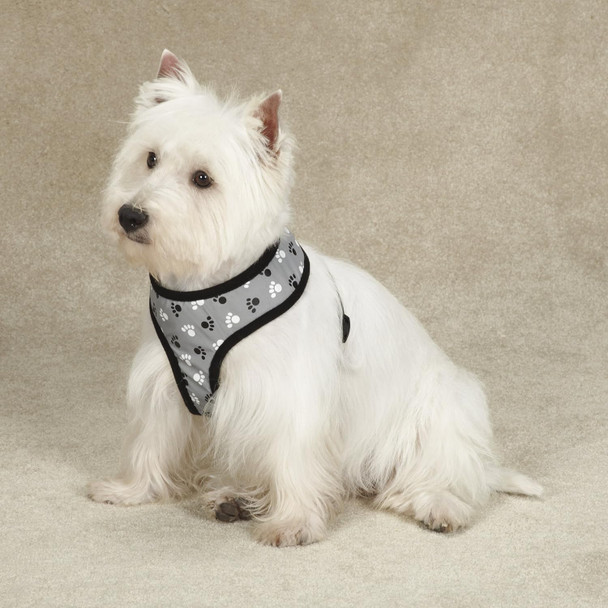 Reflective Pawprint Dog Harness, Small, Black