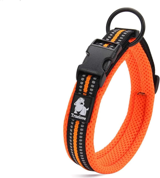 Chai'S Choice Dog Collar Medium (Orange) Comfortable & Stylish Pet Collar With Adjustable Strap Soft Padded No-Choke & Quick Release 3M Reflective Stripes For Dog Visibility