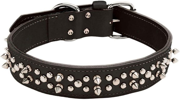 Coastal Pet - Circle T Oak Tanned Leather Double-Ply Spiked Dog Collar - Black - 1 1/2” X 24” Coastal Pet - Circle T Oak Tanned Leather Double-Ply Spiked Dog Collar - Black - 1 1/2” X 24”