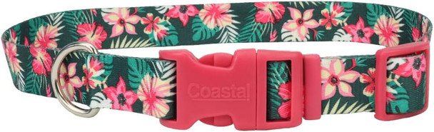 Coastal Pet Styles Adjustable Dog Collar - Stylish Patterned Fabrics - Snap-Lock Buckle - Adjustable Dog Collar - For Small, Medium Or Large Dogs - Hunter Tropical Flower - 3/8 X 08-12