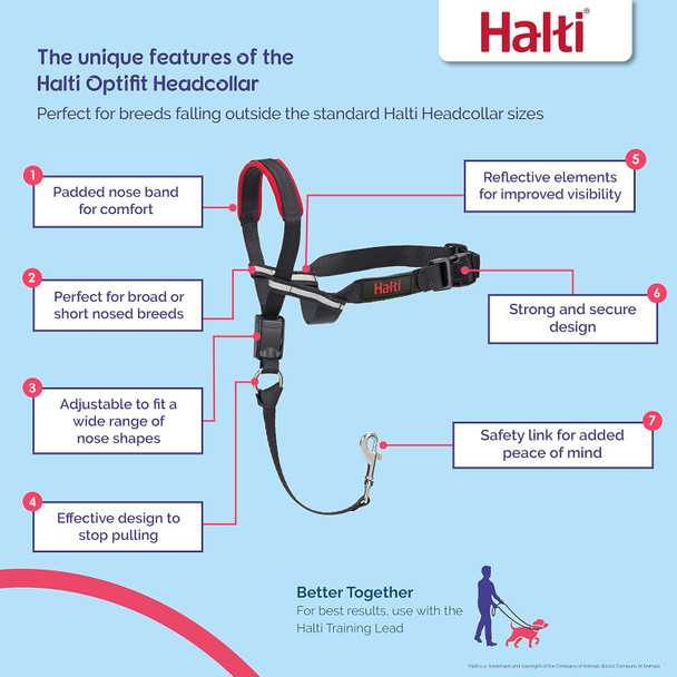 Halti Optifit Headcollar Size Medium & Training Leash Size Large, Black Combination Pack - Stop Your Dog Pulling On The Leash. Adjustable With Padded Nose Band. Suitable For Medium Dogs