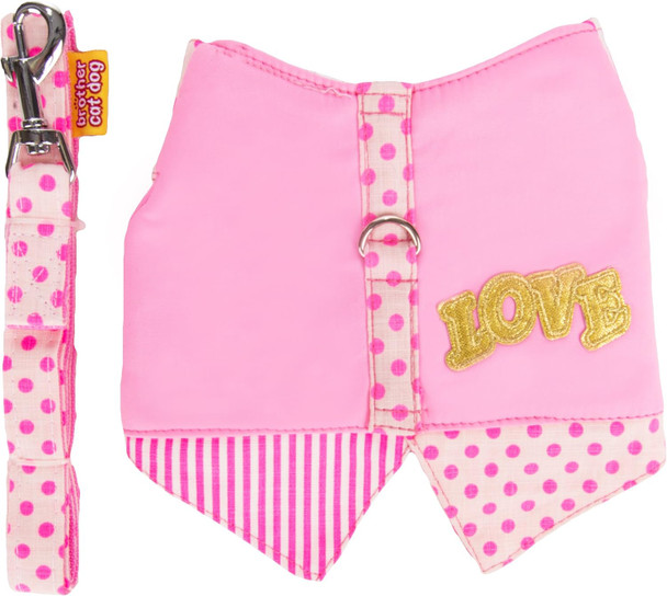 Pink Love Polka Dot Choke Harness With Leash, Medium, Pink