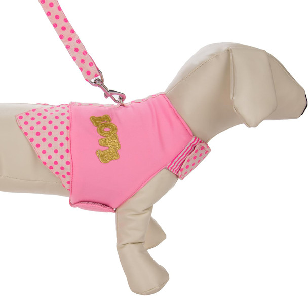Pink Love Polka Dot Choke Harness With Leash, Medium, Pink
