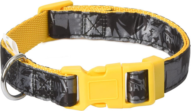 Dc Comics Vintage Batman Dog Collar, Medium Yellow Officially Licensed Dc Comics Batman Dog Collar Medium Dog Collar For Medium Dogs With D-Ring, Cute Dog Apparel & Accessories For Pets