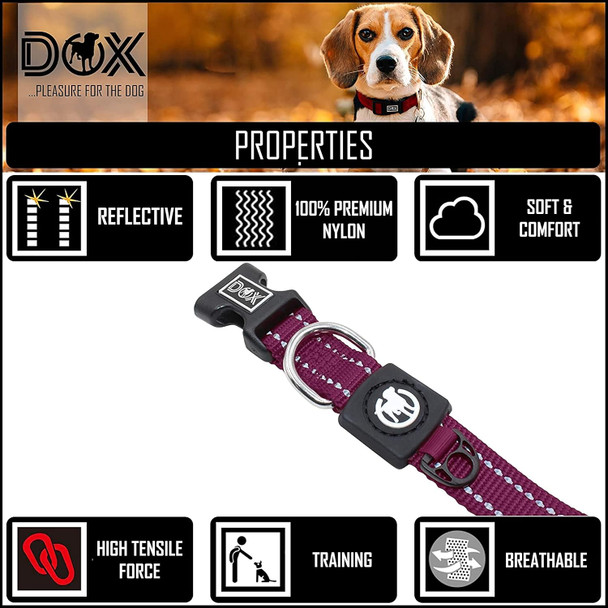 Ddoxx Reflective Nylon Dog Collar, S (Purple) - Adjustable, Strong And Comfortable Collar For Dogs With Quick Release Buckle, Durable And Visible For Safety - Dog Leash Ideal For Training And Walks