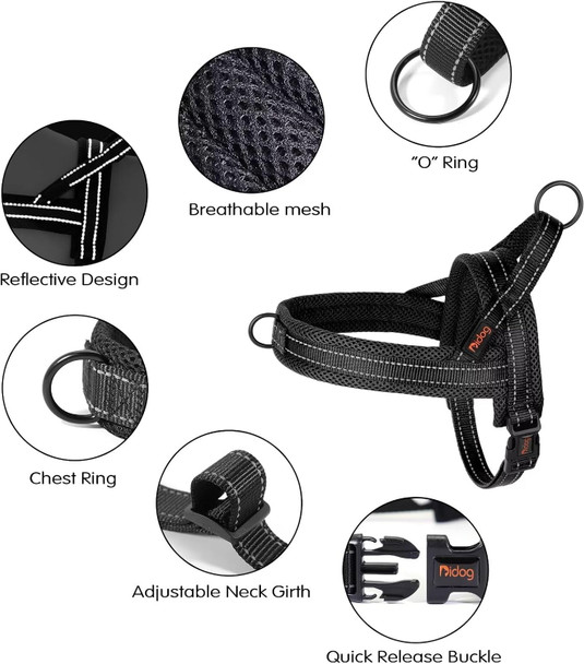 Didog Soft Mesh Padded Dog Vest Harness,Escape Proof/Quick Fit Reflective Dog Strap Harness, Easy For Training Walking (Xs:Chest 15-18, Mesh-Black)