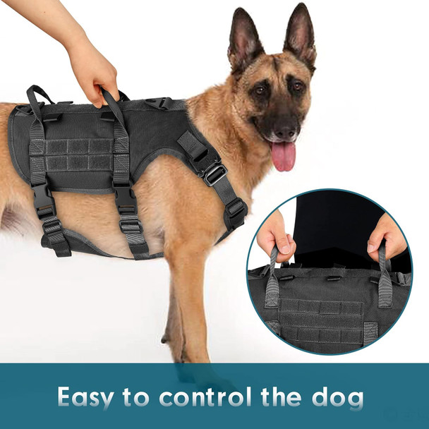 Didog Tactical Dog Vest Harness, No Pull Military Dog Harness With 2 Handles，Adjustable & Escape Proof Training Vest For Medium Large Dogs, Black L