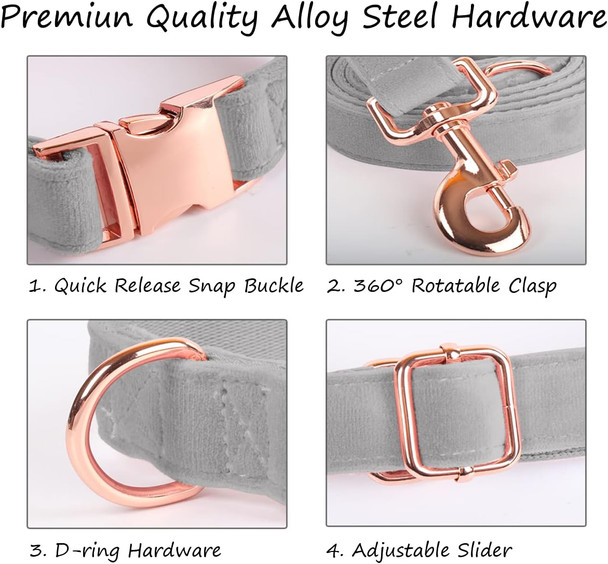 Dog Collar And Leash Set For Small Medium Large Dogs Puppy, Adjustable Velvet Dog Collar For Walking And Training, Durable Dog Leash And Collar With Heavy Duty Alloy Steel Snap Buckle