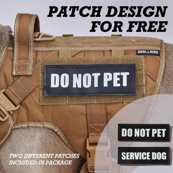 Tactical Dog Harness, 2X Lightweight Metal Buckle Heavy Duty Dog Harness With Do Not Pet Velcro Patch, Reflective Military Dog Harness For Hiking Walking Training Brown