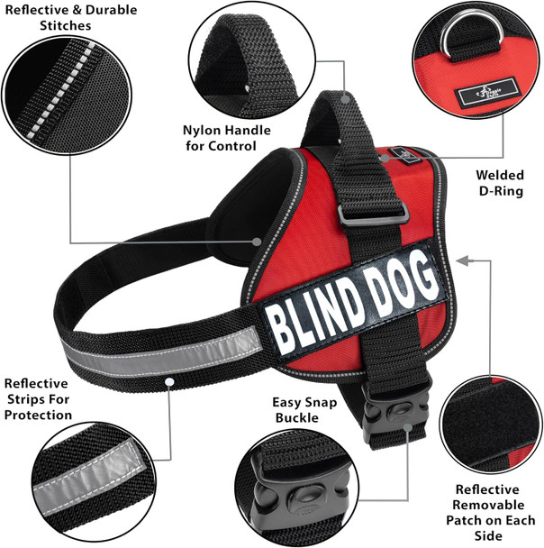 Doggie Stylz Blind Dog Vest Harness With Removable Patches And Reflective Trim. Comes With 2 Blind Dog Reflective Hook And Loop Patches. Measure Dogs Girth Before Purchase (Girth 14”- 18 Red) Doggie Stylz Blind Dog Vest Harness With Removable Patches And Reflective Trim. Comes With 2 Blind Dog Reflective Hook And Loop Patches. Measure Dogs Girth Before Purchase (Girth 14”- 18 Red)