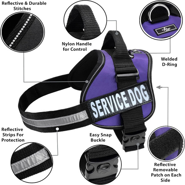 Service Dog Harness With Hook And Loop Straps And Handle - Comes In 6 Sizes From Xxs To Xxl - Service Dog Vest Features Reflective Patch And 2 Straps For Custom Comfort For Your Service Animal Purple Service Dog Harness With Hook And Loop Straps And Handle - Comes In 6 Sizes From Xxs To Xxl - Service Dog Vest Features Reflective Patch And 2 Straps For Custom Comfort For Your Service Animal Purple