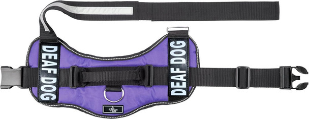 Doggie Stylz Dog Harness With Removable Patches And Reflective Trim. Dog Vest Comes With 2 Deaf Dog Reflective Hook And Loop Patches. Measure Dogs Girth Before Purchase (Girth 28 - 38 Purple) Doggie Stylz Dog Harness With Removable Patches And Reflective Trim. Dog Vest Comes With 2 Deaf Dog Reflective Hook And Loop Patches. Measure Dogs Girth Before Purchase (Girth 28 - 38 Purple)