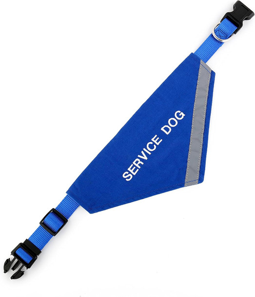 Doggie Stylz Service Dog Bandana With Reflective Strip For Pet Safety At Night. Has Built In Matching Collar To Keep Bandana Secure Metal Ring To Attach Leash Blue Xs (Neck 8-12) Doggie Stylz Service Dog Bandana With Reflective Strip For Pet Safety At Night. Has Built In Matching Collar To Keep Bandana Secure Metal Ring To Attach Leash Blue Xs (Neck 8-12)