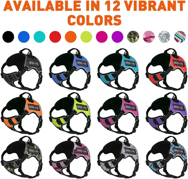 Dogline Quest No-Pull Dog Harness With 3D Rubber Service Dog Removable Patches Reflective Soft Comfortable Dog Vest With Quick Release Dual Buckles Black Hardware And Handle 15 To 18 Inches Orange