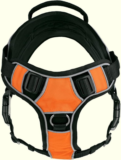 Dogline Quest No-Pull Dog Harness With 3D Rubber Service Dog Removable Patches Reflective Soft Comfortable Dog Vest With Quick Release Dual Buckles Black Hardware And Handle 15 To 18 Inches Orange