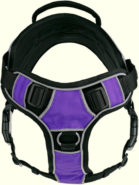 Dogline Quest No-Pull Dog Harness With Deaf Dog Reflective Removable Patches Reflective Soft Comfortable Dog Vest With Quick Release Dual Buckles Black Hardware And Handle 36 To 45 Inches Purple