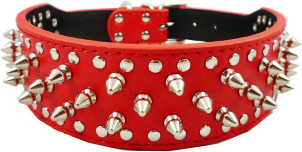 Dogs Kingdom Red Faux Leather Spiked Studded Dog Collar 2 Wide Pet Collar Pitbull Boxer Dogs Kingdom Red Faux Leather Spiked Studded Dog Collar 2 Wide Pet Collar Pitbull Boxer