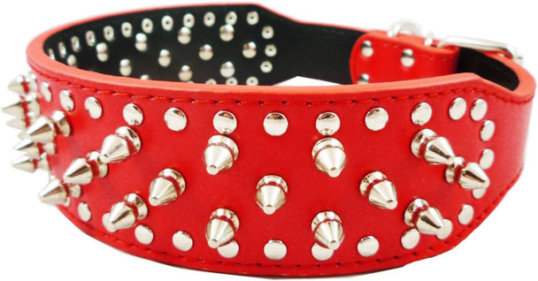 Dogs Kingdom Red Faux Leather Spiked Studded Dog Collar 2 Wide Pet Collar Pitbull Boxer Dogs Kingdom Red Faux Leather Spiked Studded Dog Collar 2 Wide Pet Collar Pitbull Boxer