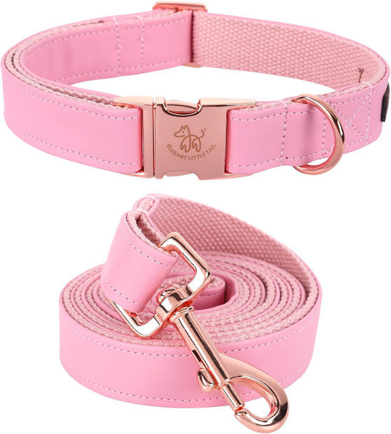 Elegant Little Tail Pink Dog Collar And Leash, Durable Pet Collar, Leather Dog Collar Adjustable Girl Dog Collars For X-Small Dogs