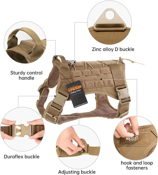 Excellent Elite Spanker Tactical Dog Harness Military Dog Harness Working Dog Vest Molle Adjustable Training Vest Patrol K9 Harness Large With Handle(Coyote Brown-M)