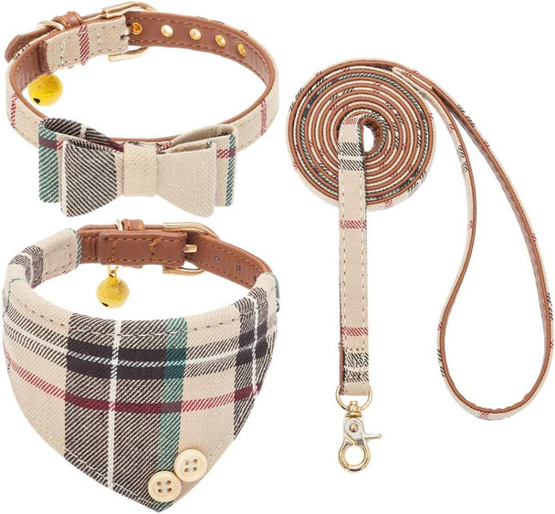 Expawlorer Dog Leash Set - Classic Plaid Dog Bow Tie And Dog Bandana Collar With Bell, Tangle , Adjustable Collars For Small Medium Large Dogs Cats, Holiday Ideal Expawlorer Dog Leash Set - Classic Plaid Dog Bow Tie And Dog Bandana Collar With Bell, Tangle , Adjustable Collars For Small Medium Large Dogs Cats, Holiday Ideal