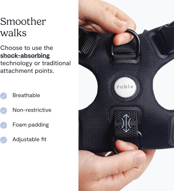 Fable Signature Harness For Dogs - Minimalist Large Black Dog Harness With Shock Absorber, Breathable Mesh, Adjustable Straps With Buckles For Flexibility, And 3 Leash Attachment Points