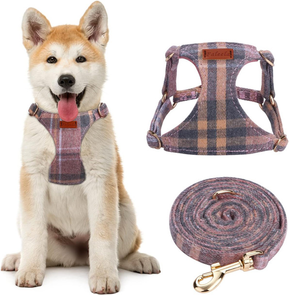 No Pull Plaid Fabrics Dog Harness- Lightweight And Soft Dog Harness, Adjustable Small Dog Harness And Leash Set,Suitable For Puppy Small And Medium-Sized Dog And Cat (Pink, M)