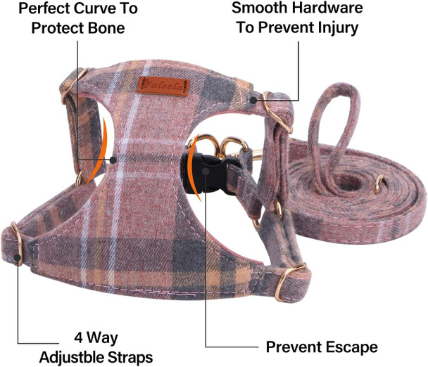 No Pull Plaid Fabrics Dog Harness- Lightweight And Soft Dog Harness, Adjustable Small Dog Harness And Leash Set,Suitable For Puppy Small And Medium-Sized Dog And Cat (Pink, M)