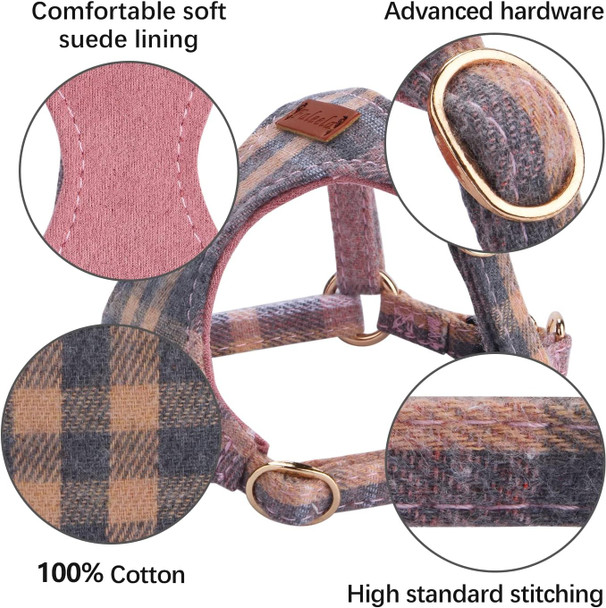 No Pull Plaid Fabrics Dog Harness- Lightweight And Soft Dog Harness, Adjustable Small Dog Harness And Leash Set,Suitable For Puppy Small And Medium-Sized Dog And Cat (Pink, M)