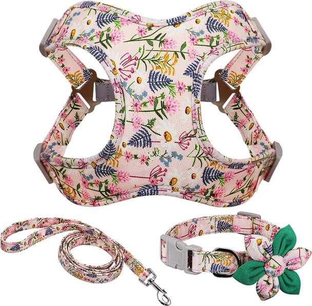 Forestpaw Multi-Colored Dog Vest Harness Collar Leash Set,No Pull Adjustable Reflective Step In Vest Harness And Collar For Medium Large Dogs,Pink Fits Chest 17-20”