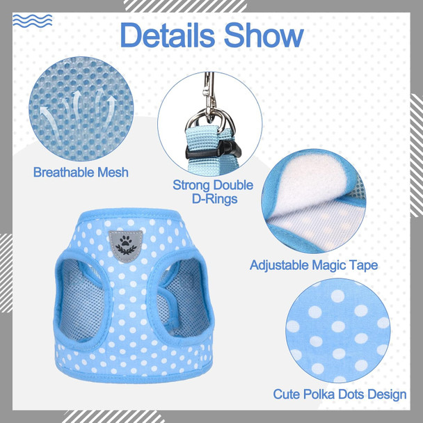 Dog Vest Harnesses, Dog Bow Tie Collar And Leash, Polka Dot Dog Harness With Reflective For Small And Meduim Dogs, Blue Breathable Mesh Dog Harnesses For Summer