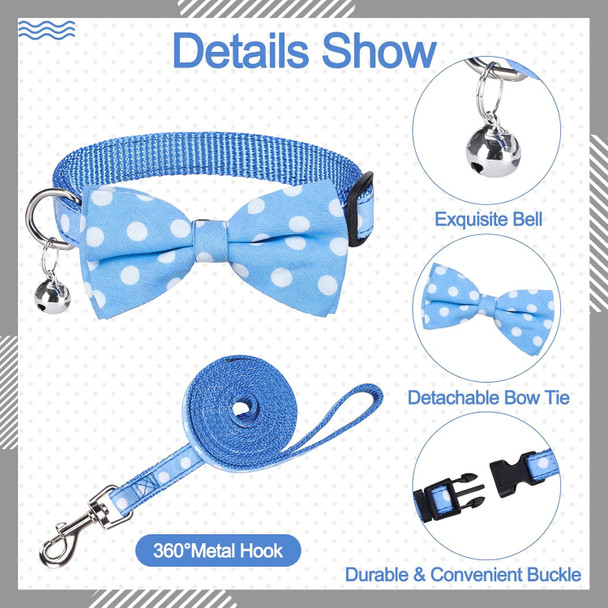 Dog Vest Harnesses, Dog Bow Tie Collar And Leash, Polka Dot Dog Harness With Reflective For Small And Meduim Dogs, Blue Breathable Mesh Dog Harnesses For Summer