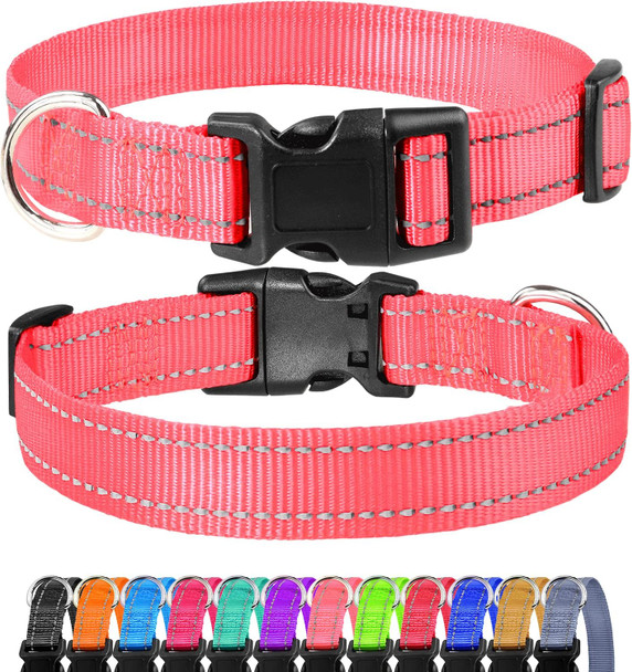 Funtags Reflective Dog Collar, Sturdy Nylon Collars For Medium Girl And Boy Dogs, Adjustable Dog Collar With Quick Release Buckle, Neon Pink
