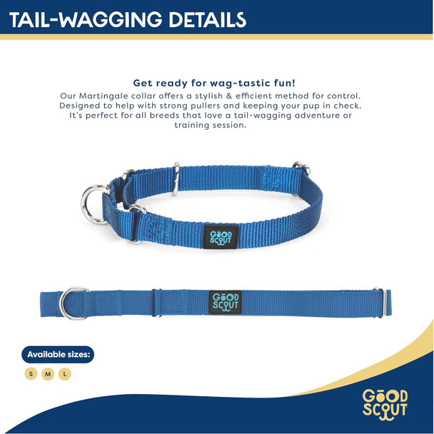 Good Scout Martingale Heavy Duty Dog Collar For Medium Dogs, Durable Slip-On Collar, Puppy Training Collar, Reflective Material For Safety & D-Ring For Quick Leash Attachment, Blue