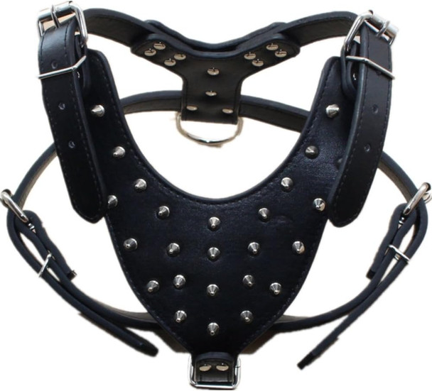 Leather Spiked Studded Medium & Large Dog Collars, Harnesses & Leashes 3Pcs Matching Set For Pit Bull,Mastiff, Boxer, Bull Terrier(Black,L) Leather Spiked Studded Medium & Large Dog Collars, Harnesses & Leashes 3Pcs Matching Set For Pit Bull,Mastiff, Boxer, Bull Terrier(Black,L)