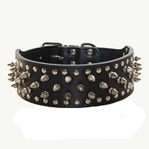 Leather Spiked Studded Medium & Large Dog Collars, Harnesses & Leashes 3Pcs Matching Set For Pit Bull,Mastiff, Boxer, Bull Terrier(Black,L) Leather Spiked Studded Medium & Large Dog Collars, Harnesses & Leashes 3Pcs Matching Set For Pit Bull,Mastiff, Boxer, Bull Terrier(Black,L)