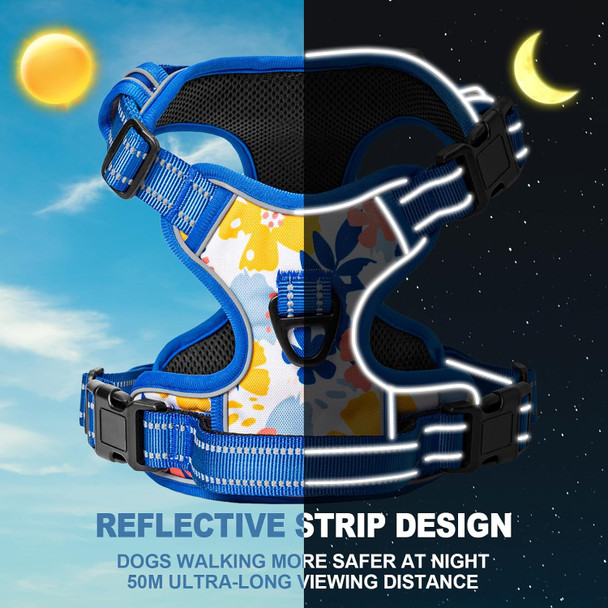 No Pull Dog Harness, Floral Step-In Dog Walking Harness With Reflective Adjustable Soft Padded Vest And Control Handle, No-Choke Pet Harness With 2 Metal Rings For Small Medium Large Dog Girl(S,Blue)