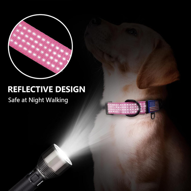 Dog Collar, Adjustable Reflective Nylon Dog Collars With Heavy Duty Buckle For Medium Large Dogs With Patches(Pink,Xl)