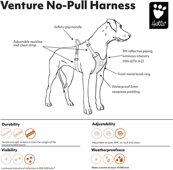 Hurtta Venture No-Pull Dog Harness, Shadow, 18-24 In