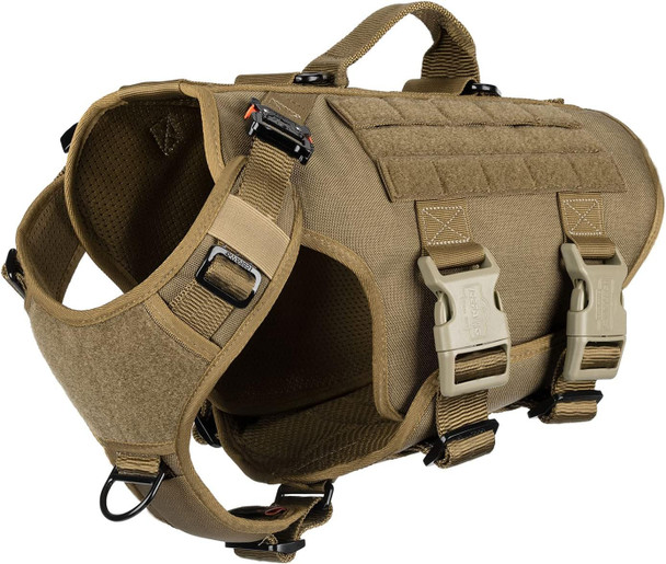 Icefang Gn3 Tactical Dog Harness With 6X Buckle,Dog Molle Vest With Handle,3/4 Body Coverage,Hook And Loop Panel For Id Patch,No Pulling Front Clip (M (25-31 Girth), Coyote Brown)