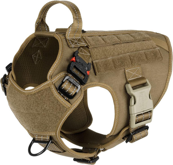 Icefang Gn1 Reflective Tactical Dog Harness Medium Sized,Military-Style Molle K9 Dog Vest With 2X Metal Buckles,Adjustable Pet Harness, No Pulling Front Leash Clip (Medium (Pack Of 1), Brown)