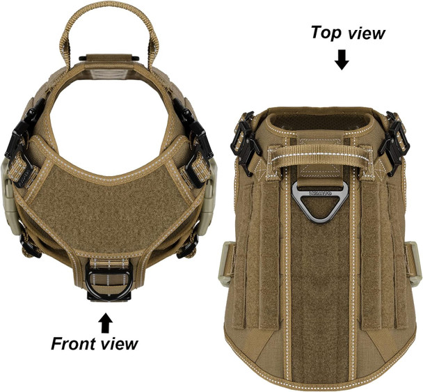 Icefang Gn1 Reflective Tactical Dog Harness Medium Sized,Military-Style Molle K9 Dog Vest With 2X Metal Buckles,Adjustable Pet Harness, No Pulling Front Leash Clip (Medium (Pack Of 1), Brown)
