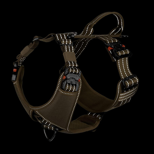 Icefang Dog Strap Harness With 4 X Metal Buckles,For Large Sized Dog,Military-Style K9 Vest,Y-Shape Chest,Adjustable Pet Harness,No-Pull Front Leash Clip (Large (Pack Of 1), Brown)