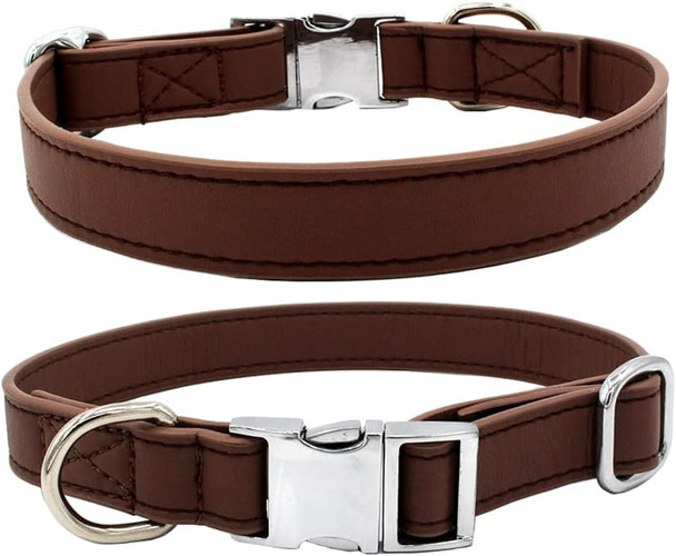 Leather Dog Collar With Quick Release Metal Buckle, Adjustable Heavy Duty Dog Collar For Small Medium Large Dogs (M: Adjustable 10.6-15.7, Width 0.8, Brown)