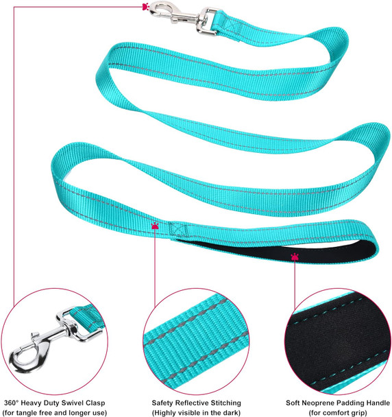 Soft Neoprene Padded Dog Collar And Leash Set For Small Medium Large Dogs, Reflective Durable Nylon Dog Collar With 5Ft Leash Easy For Walking, Teal,Neck Fit 12.5-19.5’’ Soft Neoprene Padded Dog Collar And Leash Set For Small Medium Large Dogs, Reflective Durable Nylon Dog Collar With 5Ft Leash Easy For Walking, Teal,Neck Fit 12.5-19.5’’