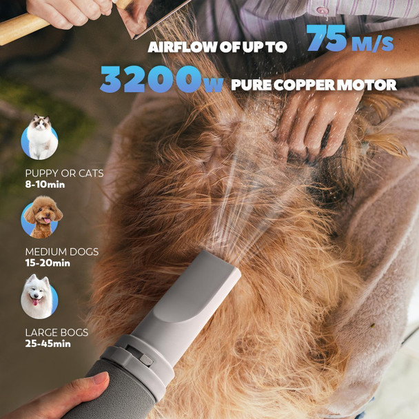 Pet Grooming Dryer 4.3Hp/3200W, Smart Force Dog Blower With Led Screen & Negative Ion, 95-140℉ Adjustable Temperature And Airflow, 22-90'' Hose - With 4 Nozzles, Extra Filter, Towel And Brush