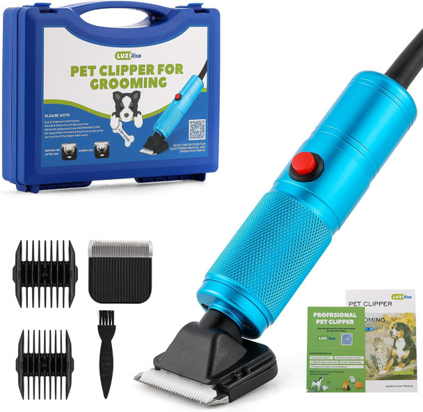 Pet Grooming Clippers 200W Luzrise (118'' Power Cord Plug-In, Stepless Speed Control, Low Noise 50Db, Heavy-Duty Commercial Grade, With Extra Blade & 2 Guide Combs Of 4 Sizes, For Dog, Cat And More)