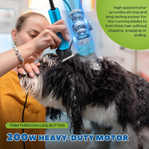 Pet Grooming Clippers 200W Luzrise (118'' Power Cord Plug-In, Stepless Speed Control, Low Noise 50Db, Heavy-Duty Commercial Grade, With Extra Blade & 2 Guide Combs Of 4 Sizes, For Dog, Cat And More)